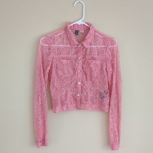 Size 4 Divided By H&M Pink Lace Sheer Shirt